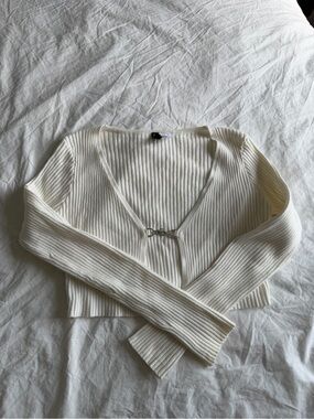 Ivory Cropped Cardigan with Chain Closure